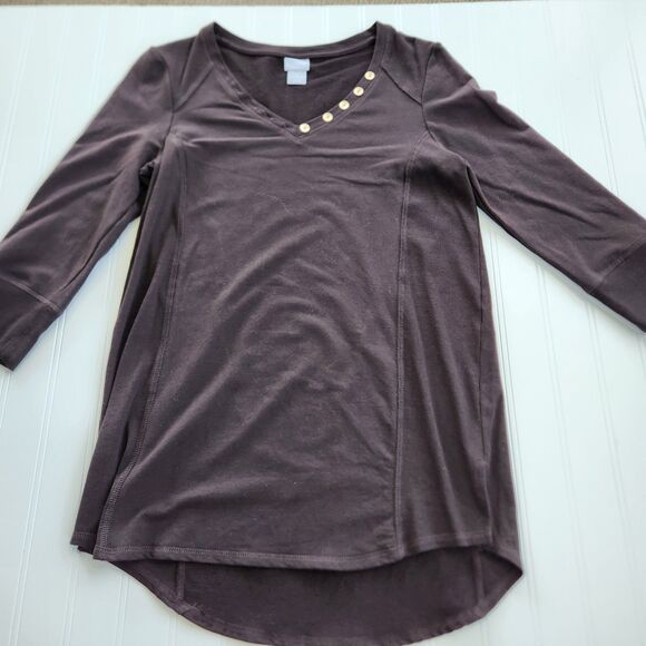 Chicos Brown Small V-neck 3/4 Sleeve Blouse 13.7379 - Picture 1 of 9